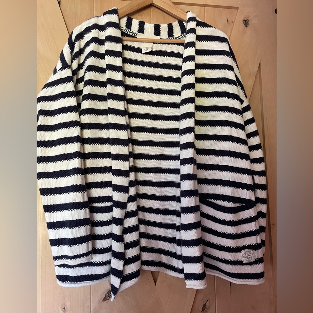 Navy/White Striped Cotton Cardigan With Pockets M